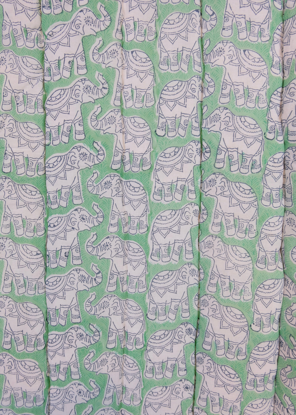 Organic Cotton Elephant Toddler Quilt – Green Block Printed Reversible Cot Quilt
