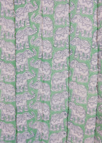 Organic Cotton Elephant Toddler Quilt – Green Block Printed Reversible Cot Quilt