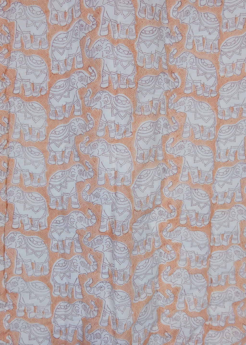 Organic Cotton Elephant Toddler Quilt – Peach Block Printed Reversible Cot Quilt