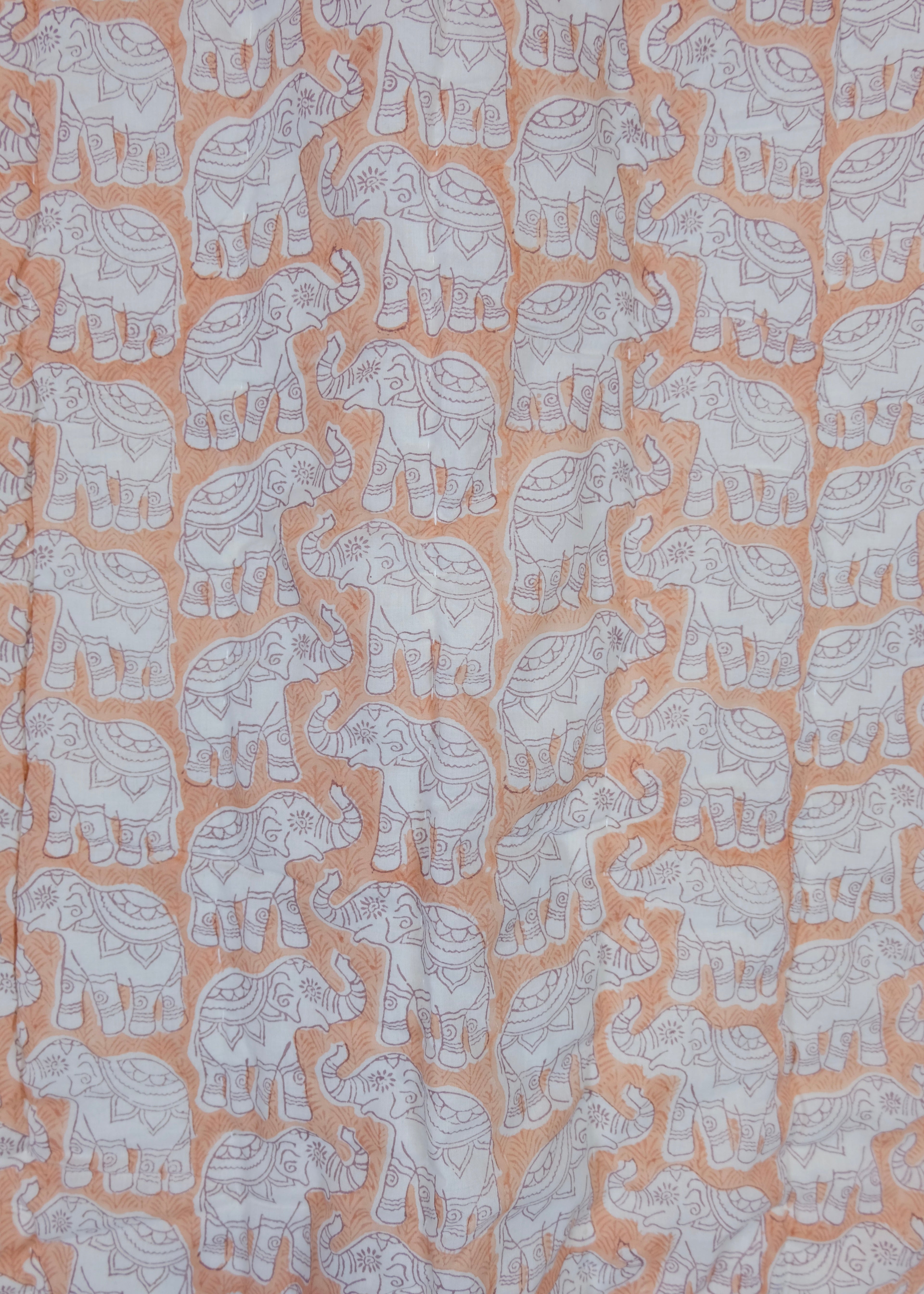 Organic Cotton Elephant Toddler Quilt – Peach Block Printed Reversible Cot Quilt