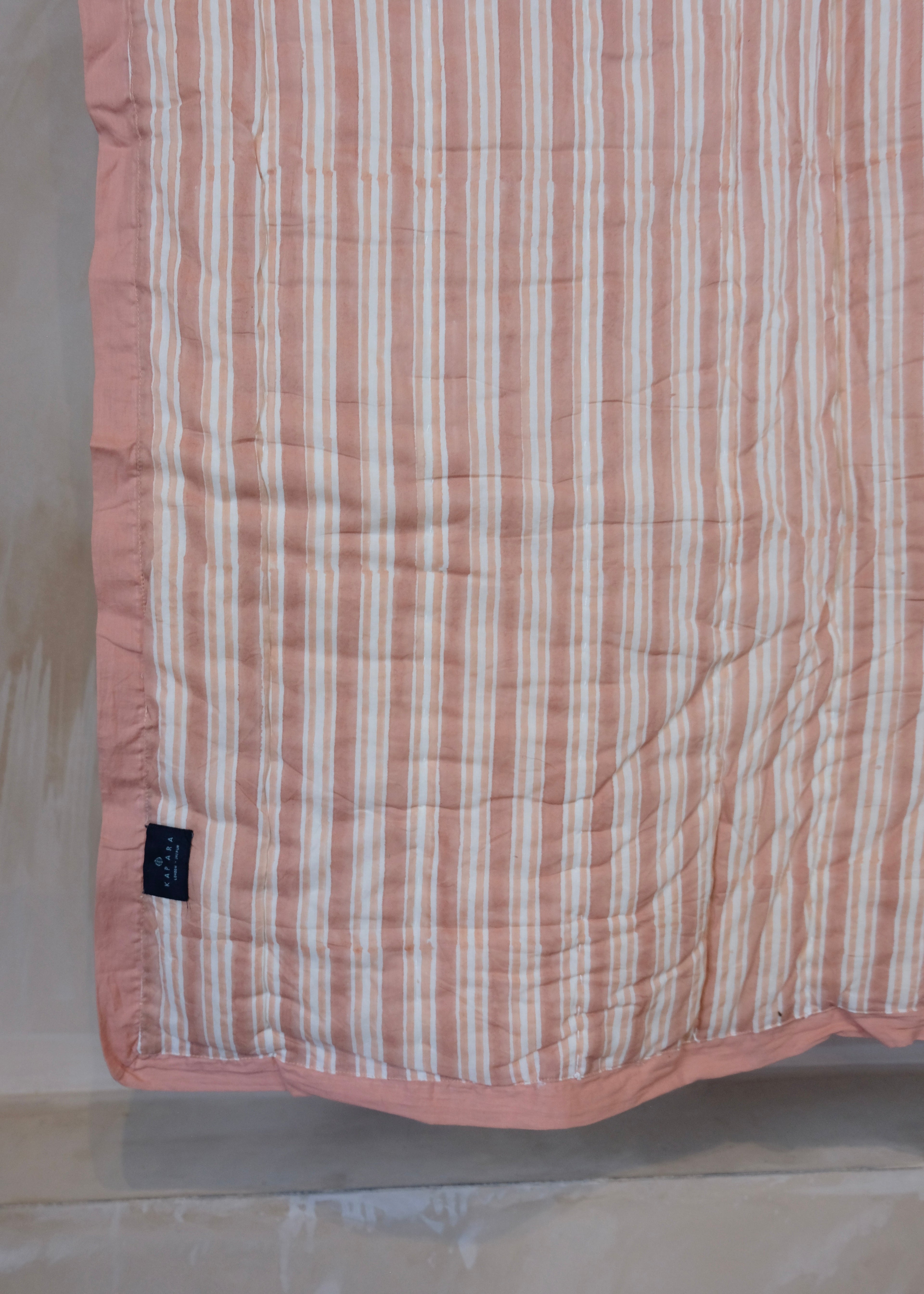 Organic Cotton Elephant Toddler Quilt – Peach Block Printed Reversible Cot Quilt