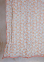 Organic Cotton Elephant Toddler Quilt – Peach Block Printed Reversible Cot Quilt