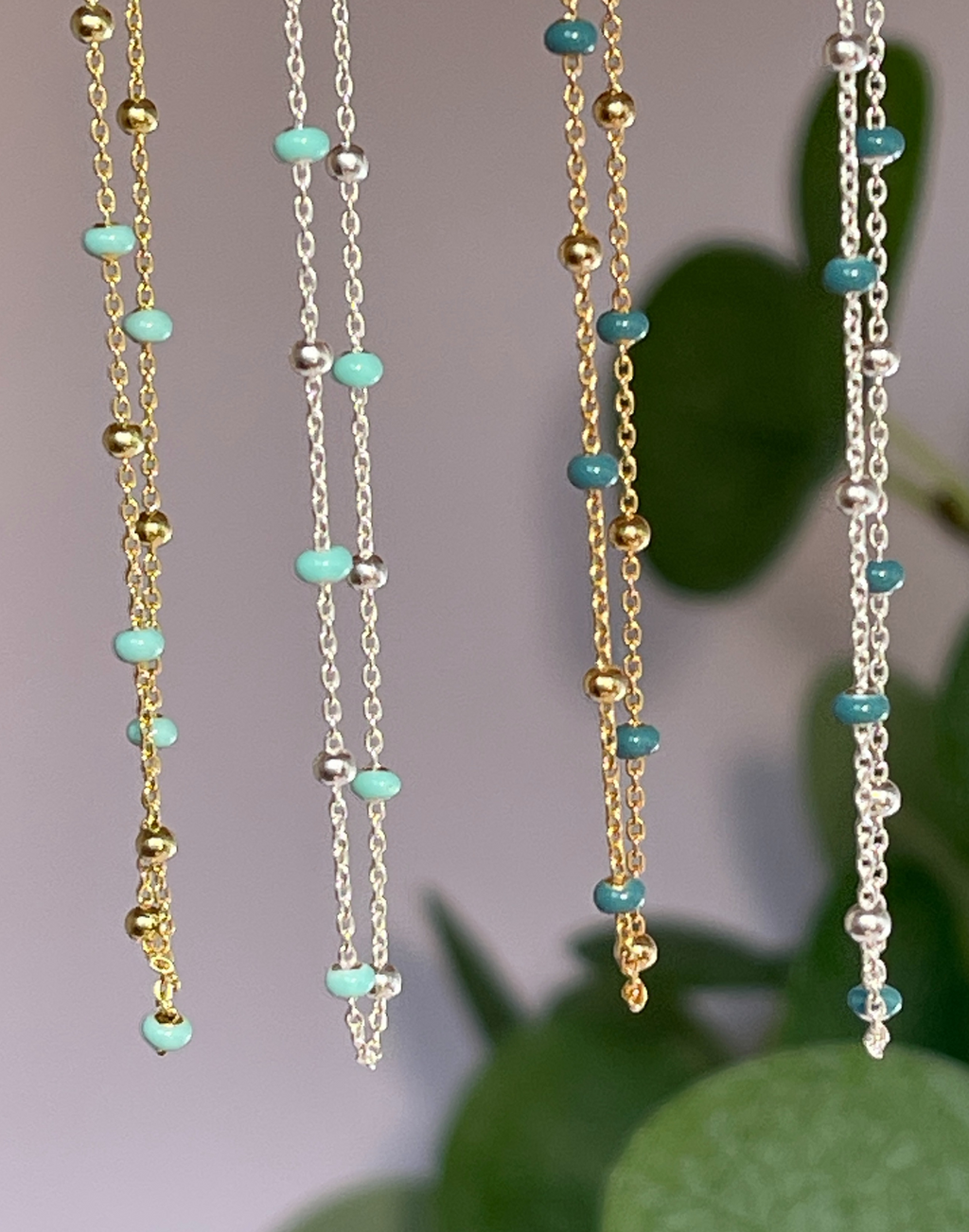 Gold Dark Turquoise Enamel Necklace