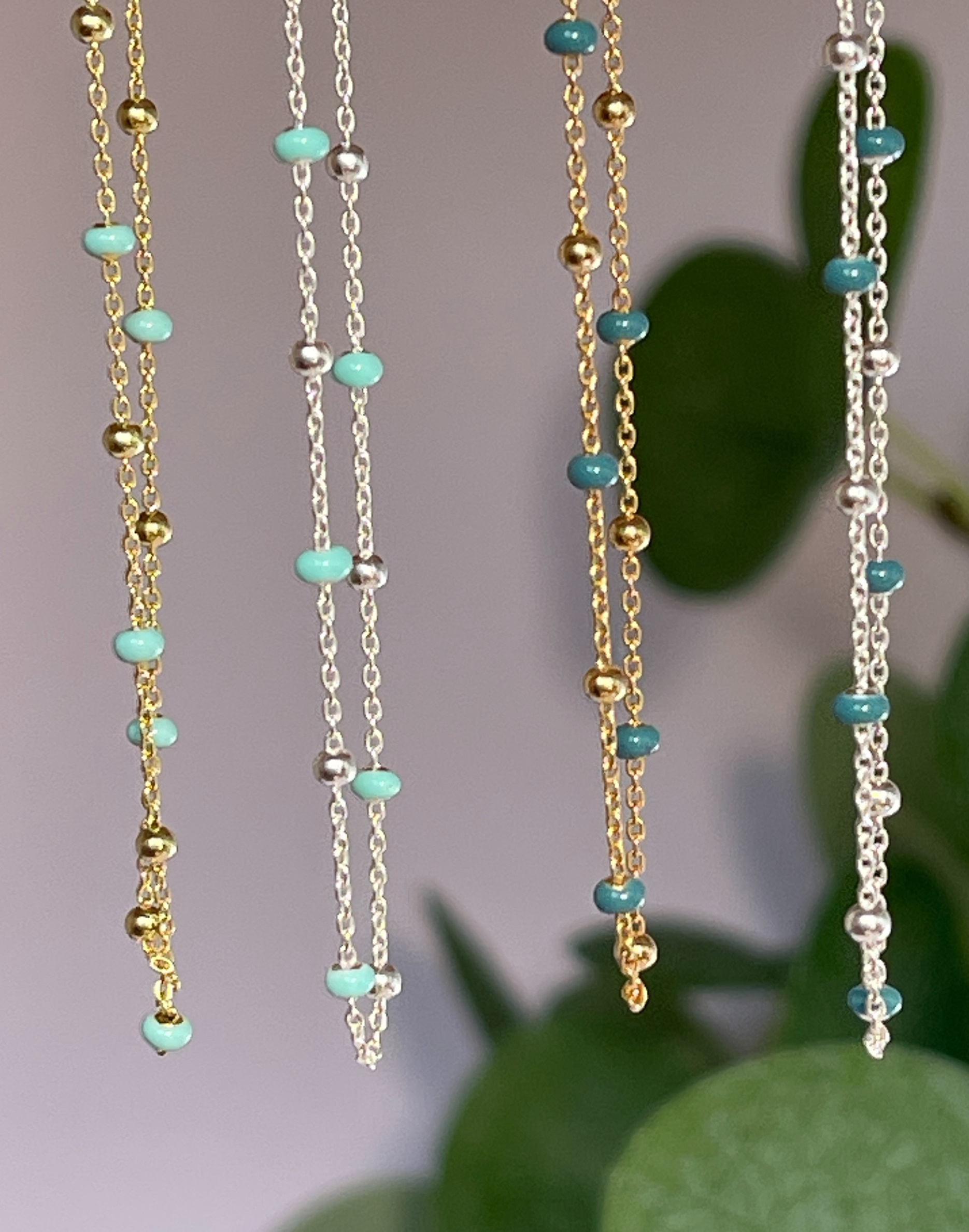 Gold Dark Turquoise Enamel Necklace