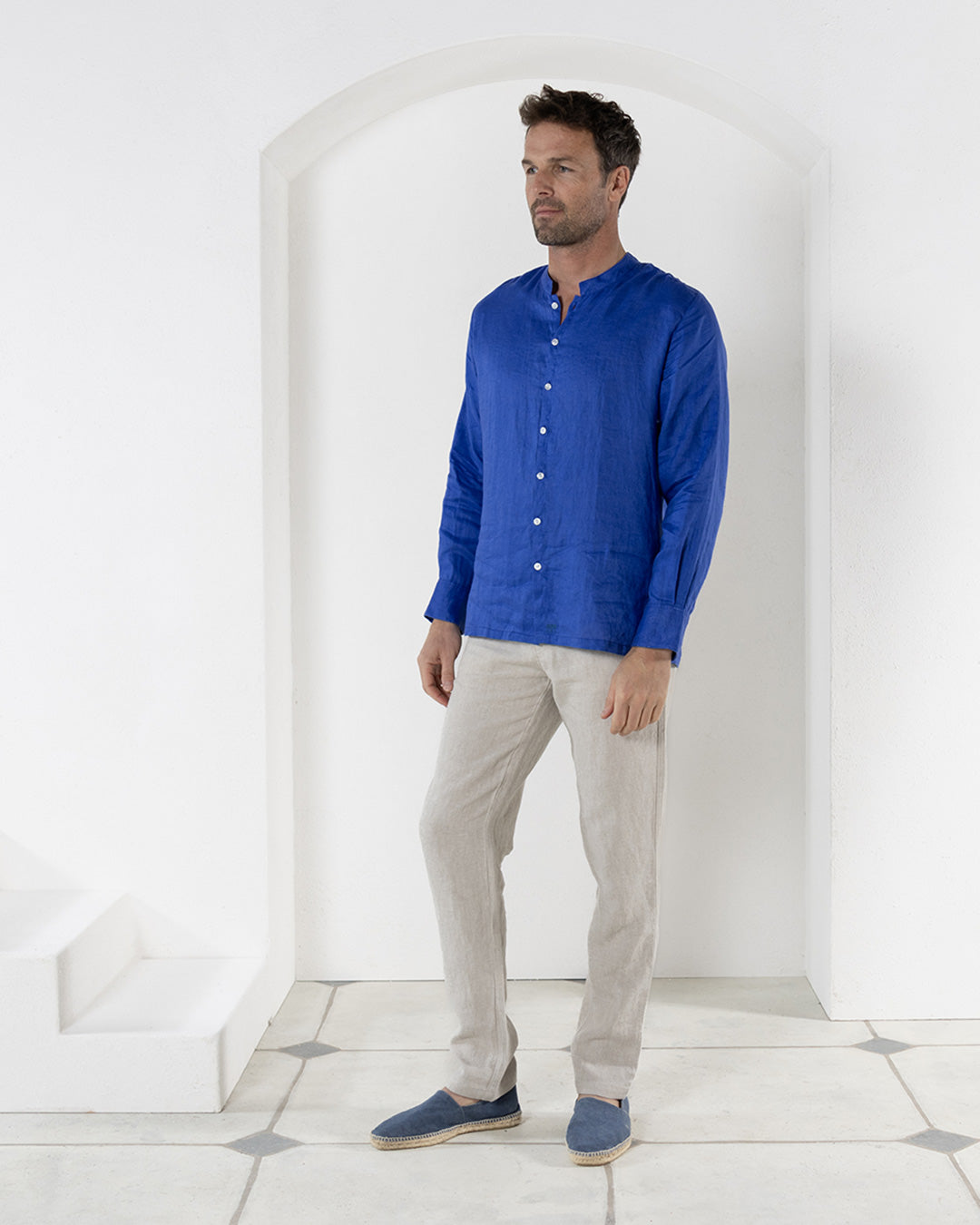 Linen Collarless Shirt