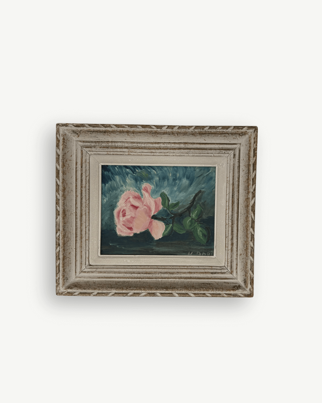 Vintage Pink Rose Oil Painting Orignal Framed Artwork