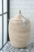 White Handwoven Laundry Basket with Lid (Medium & Small)
