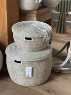 White Storage Basket with Lid and Tassel – Handwoven Senegal Basket – The Keup