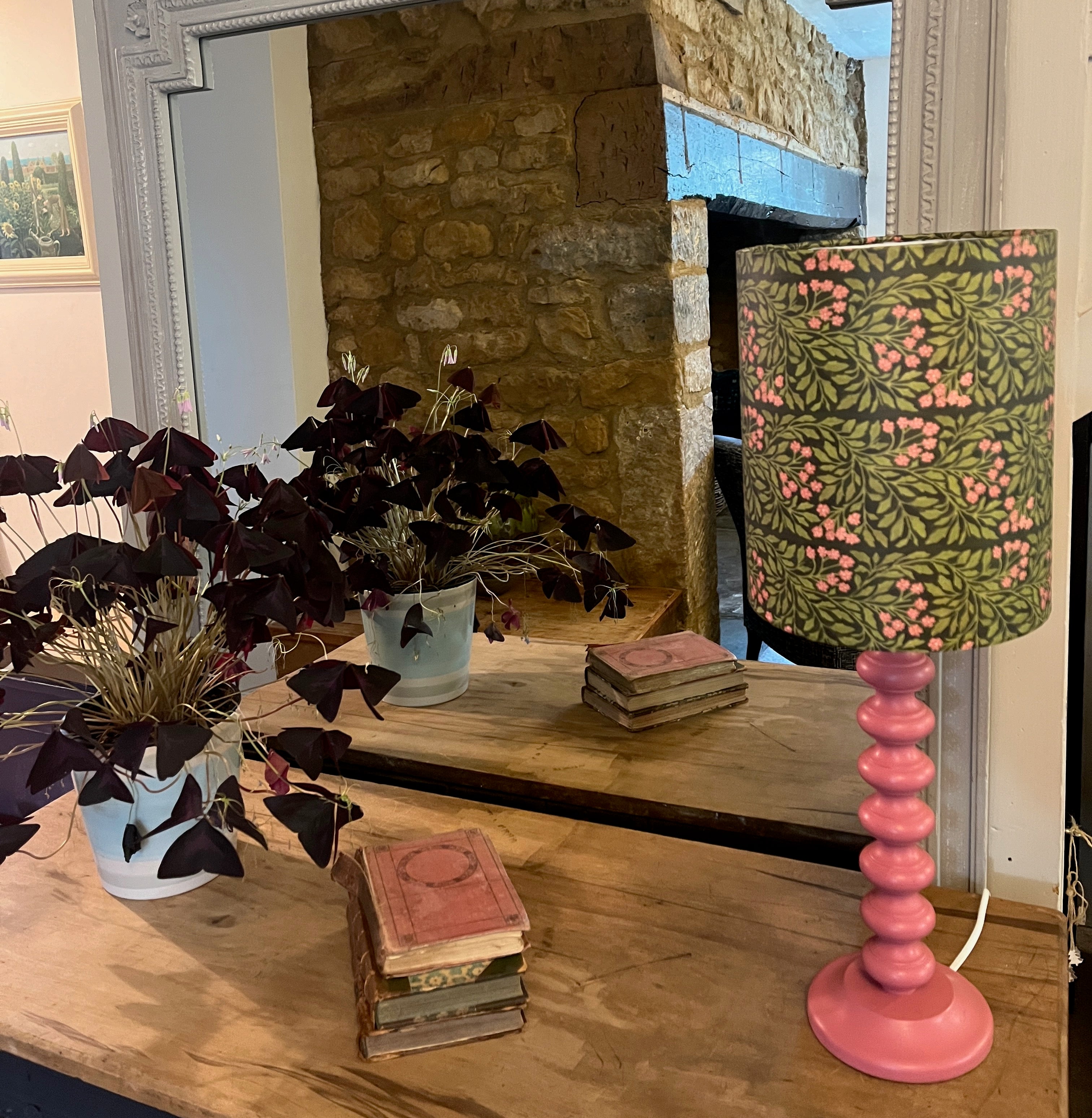 William Morris Inspired Lampshade with a Pink Bobble Base