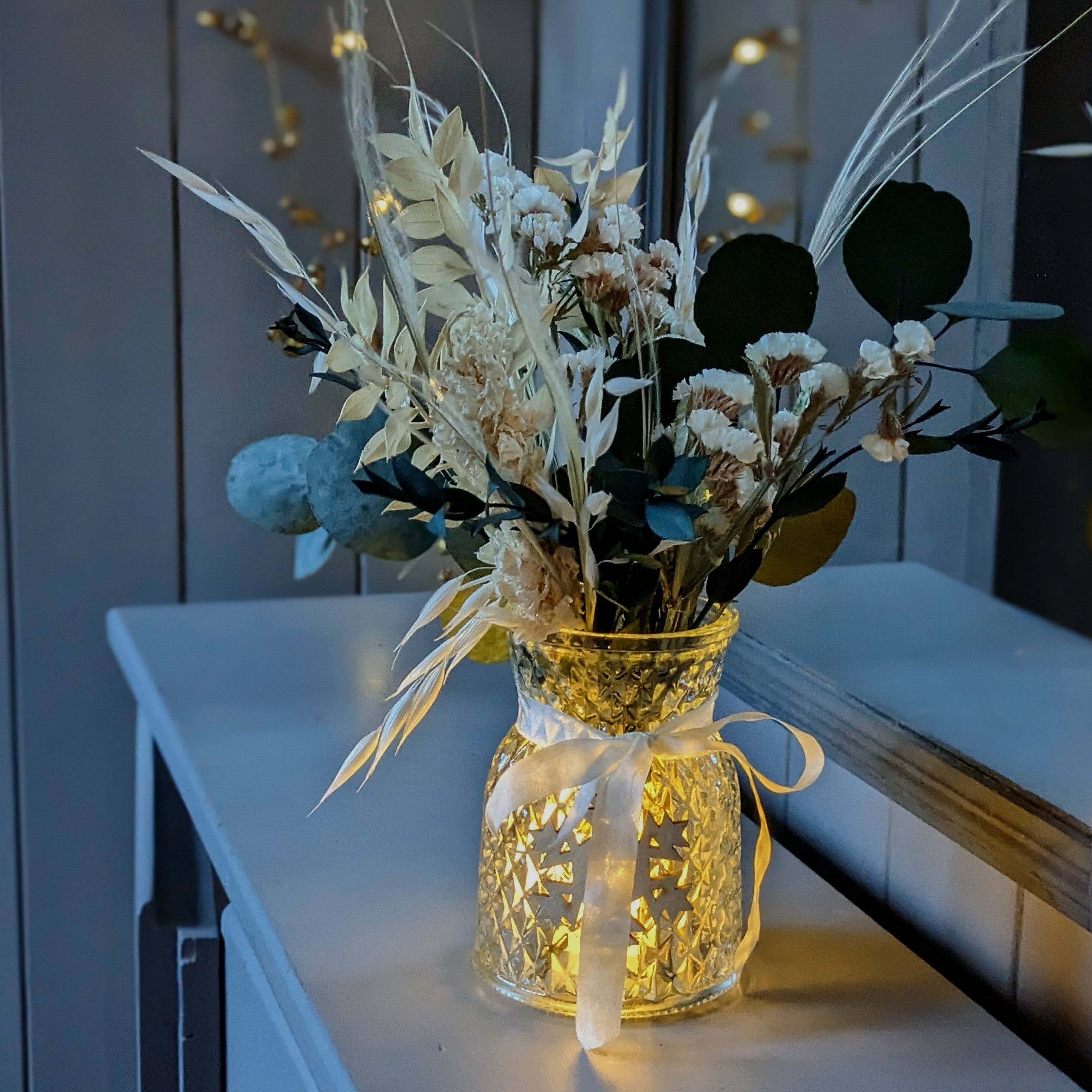 Winter Dried Flowers With Eucalyptus Glow Vase