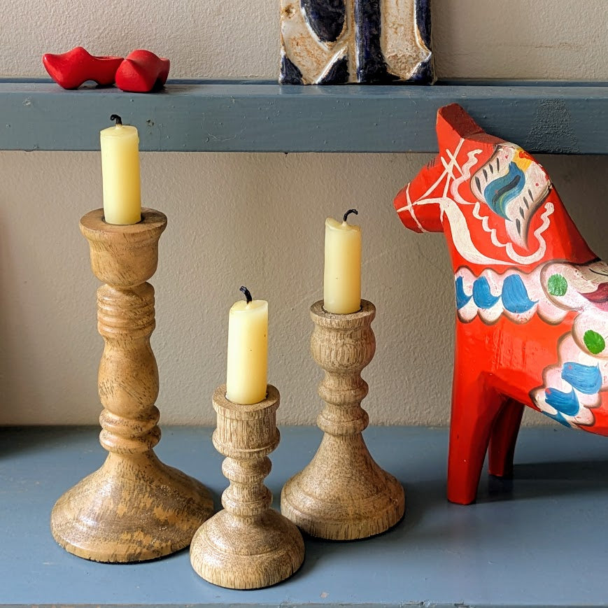 Wooden Set of 3 Chime Candleholders with Candles | Gift Set
