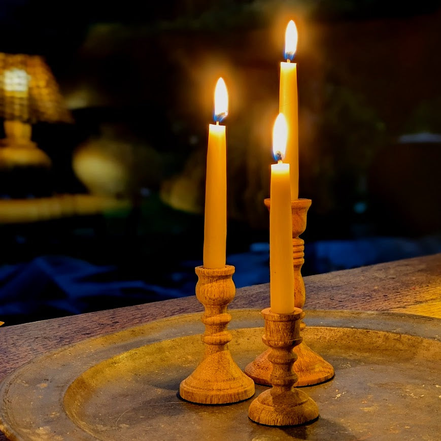 Wooden Set of 3 Chime Candleholders with Candles | Gift Set