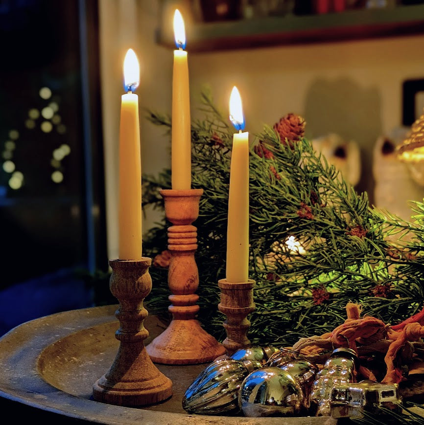 Wooden Set of 3 Chime Candleholders with Candles | Gift Set