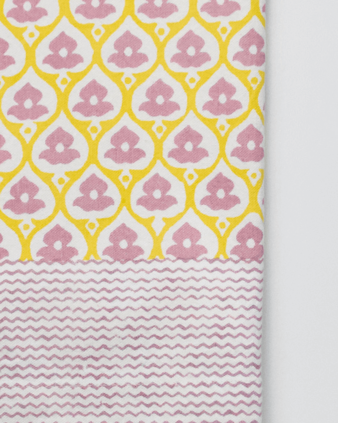 Yellow Floral Block Print Cotton Tablecloth